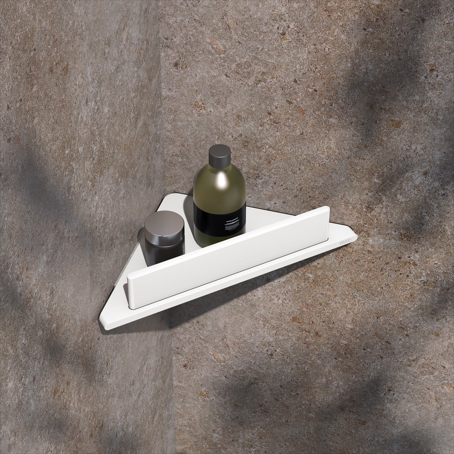 AVENO tablette de douche d’angle avec Raclette pour verre blanc mat