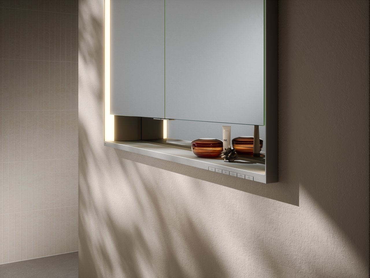 Waschplatz mit Edition 400 beleuchtetem Einbau-Spiegelschrank, Einhebelmischer und Accessoires 