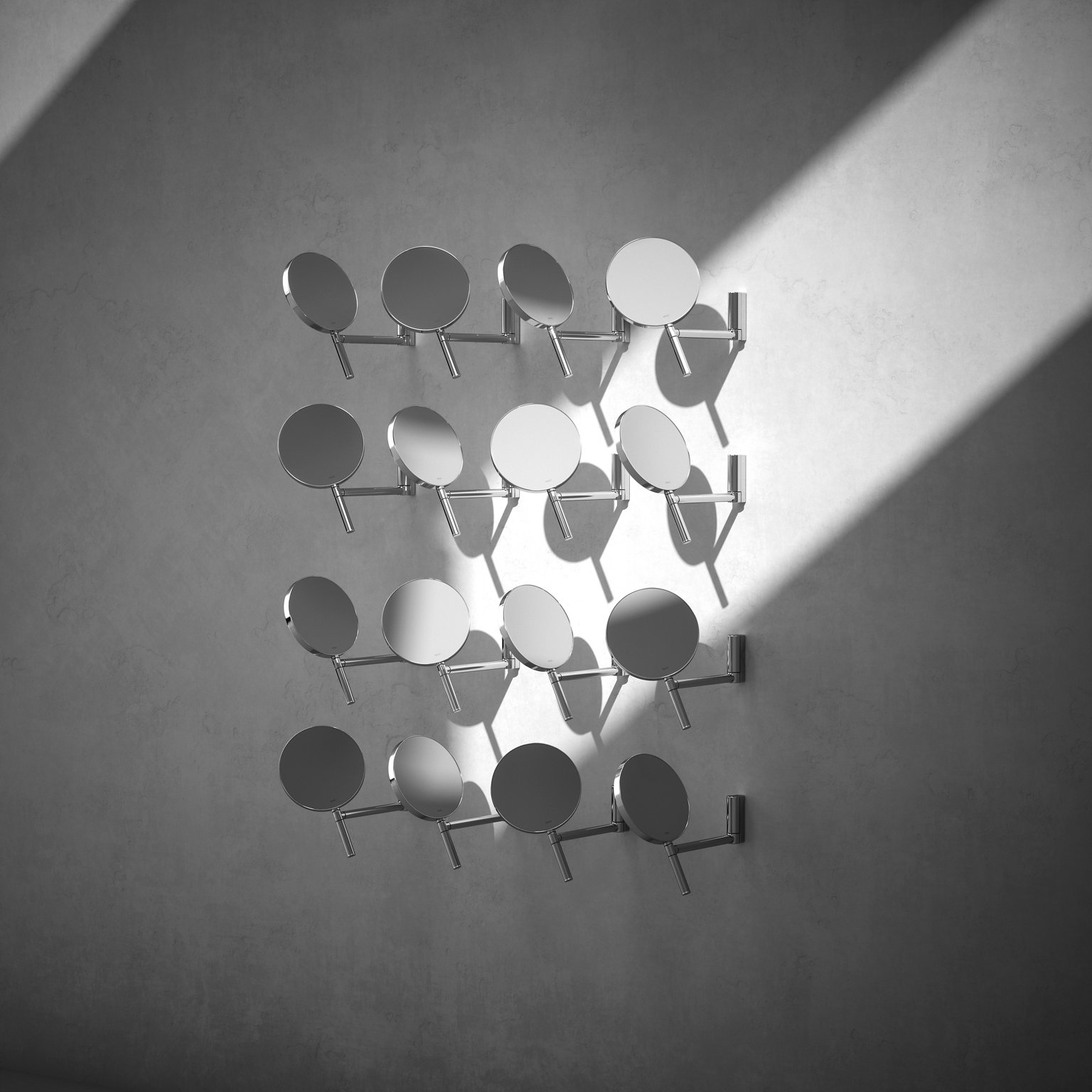 PLAN Kosmetikspiegel aufgereiht auf verputzter Wand
