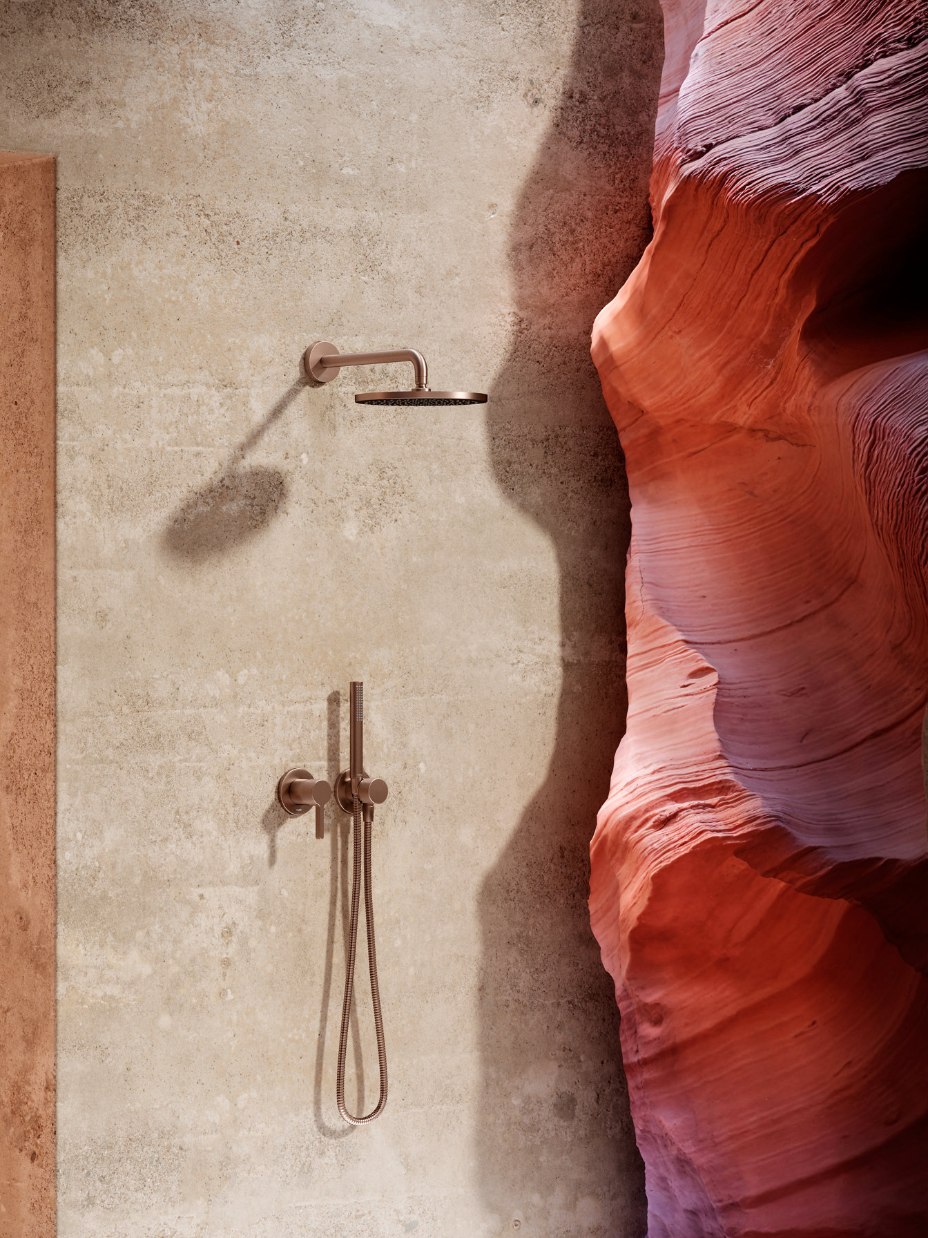 EDITION 400 concealed shower fitting with head and hand shower in brushed red gold