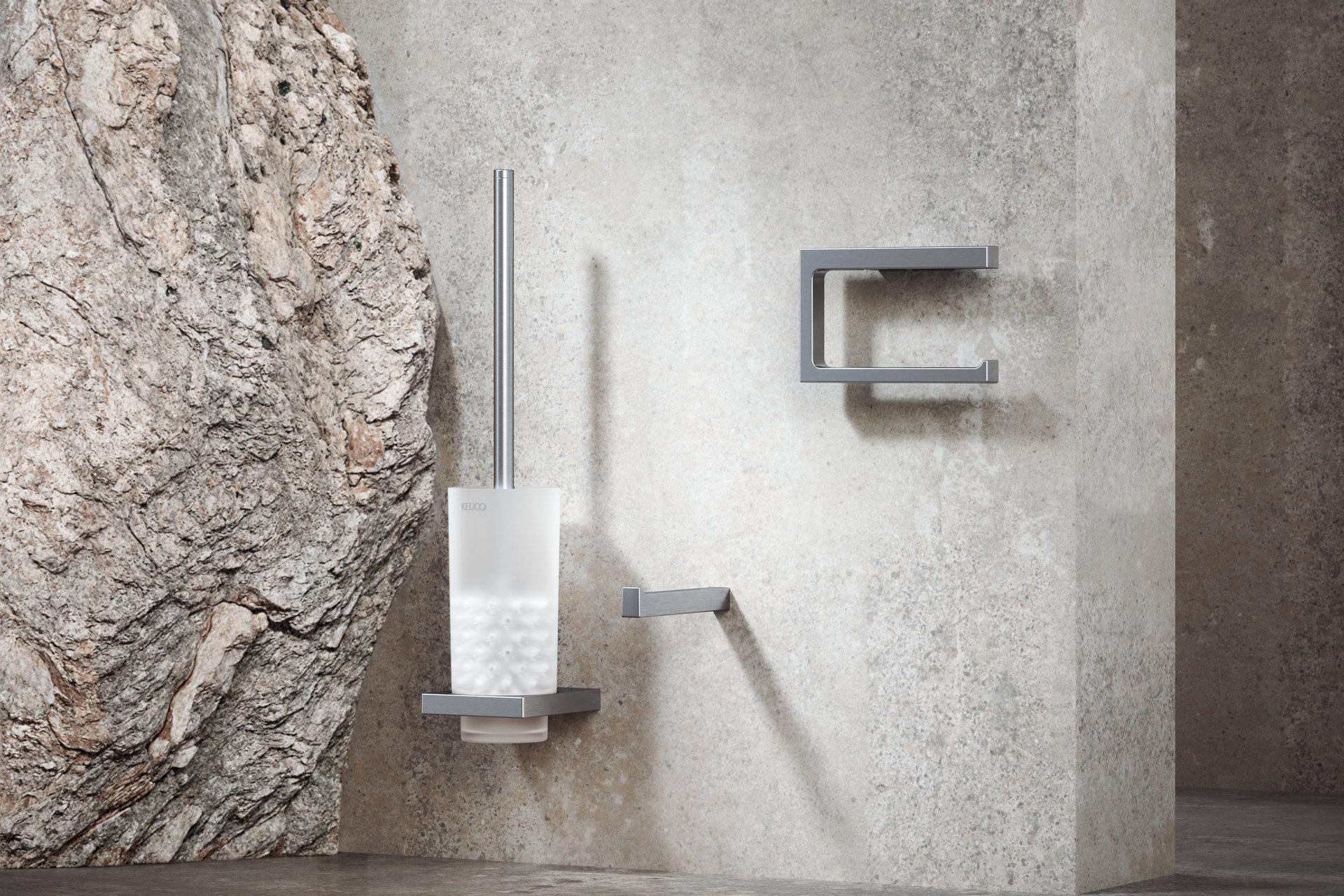 EDITION 11 toilet brush set, toilet paper holder and spare roll holder in stainless steel finish