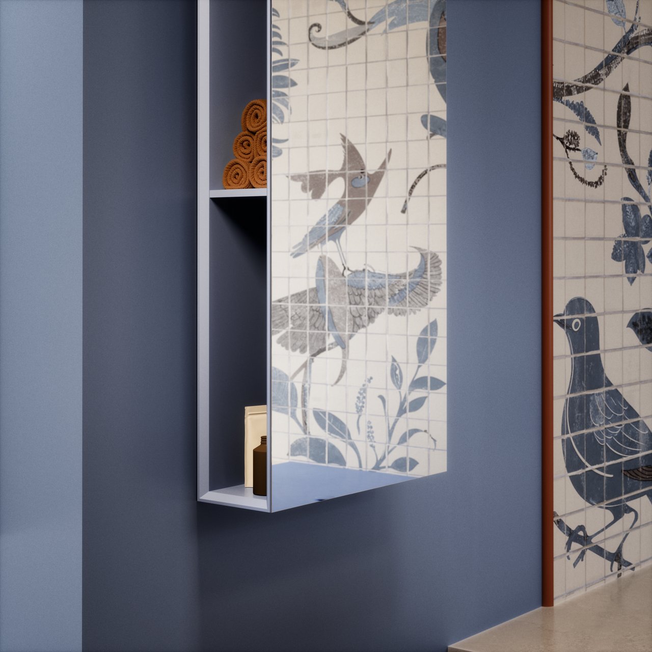 EDITION 11 ART Spiegelregal in Blue Satin