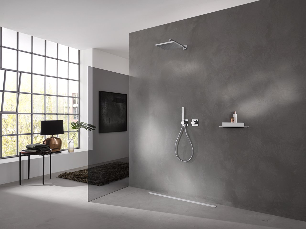 Dusche mit IXMO Armaturen mit eckigen Rosetten