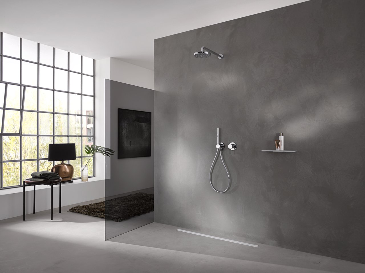 Dusche mit IXMO Armaturen mit runden Rosetten