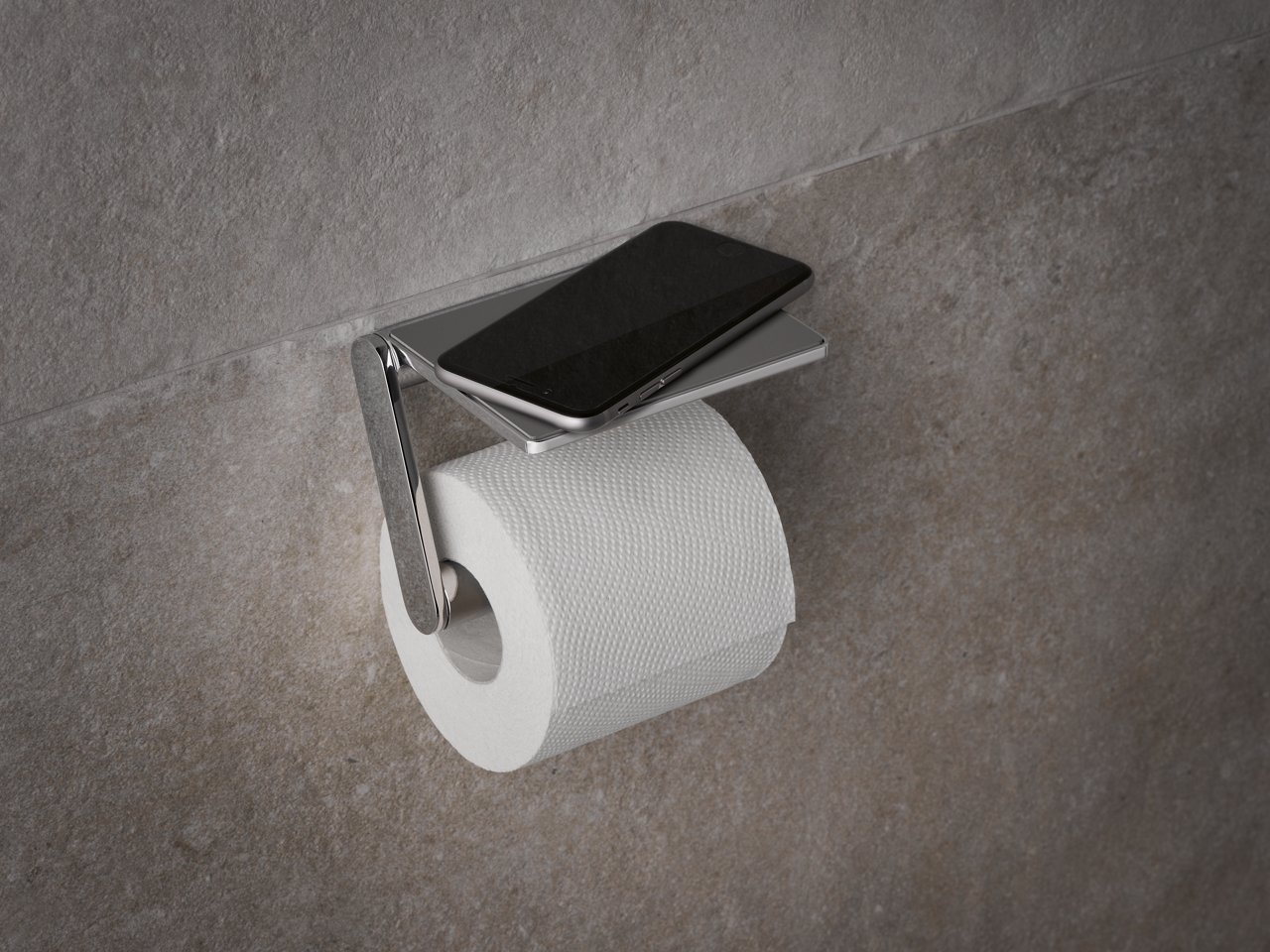 Handy auf der Ablage des Collection Plan Toilettenpapierhalters
