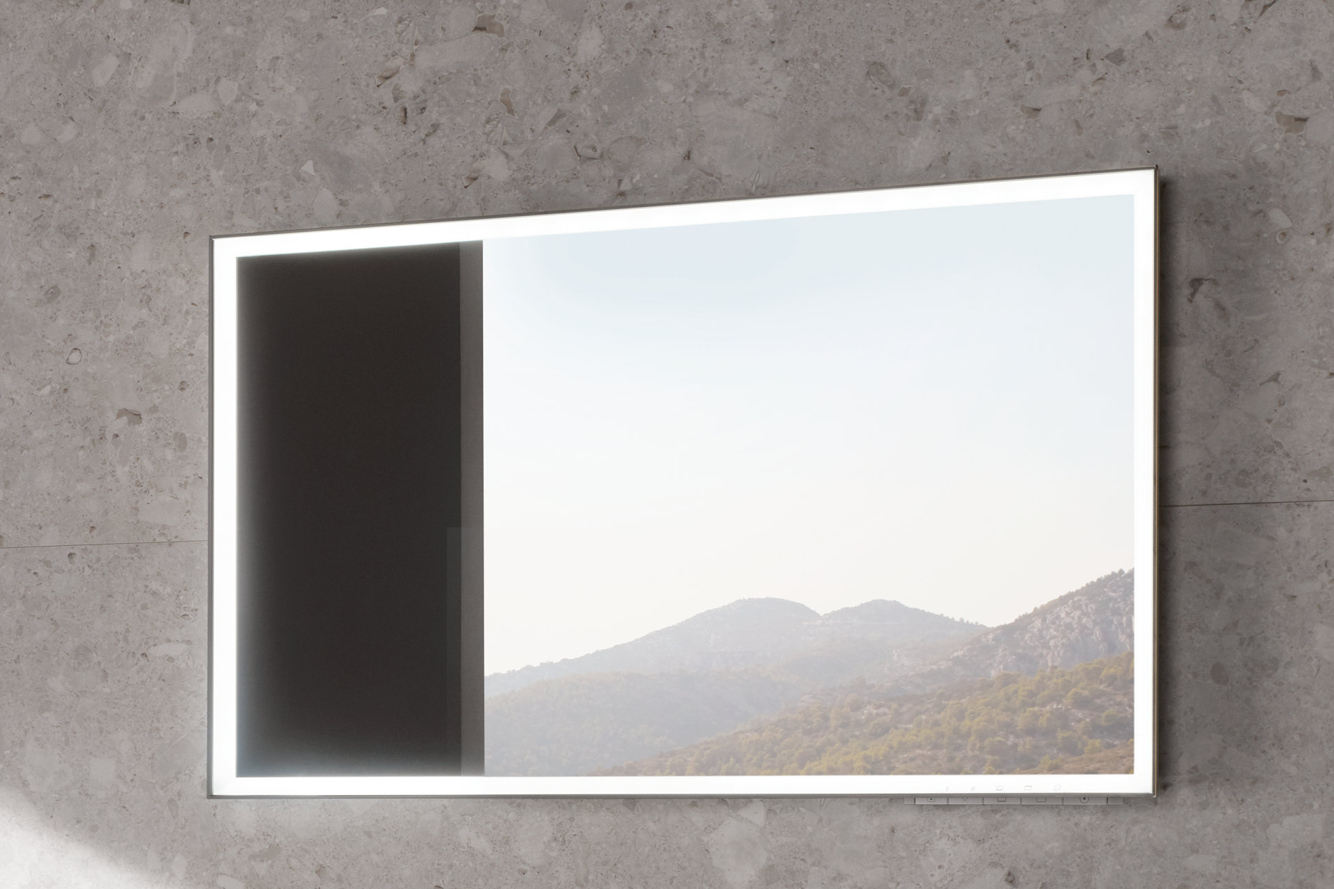 PNV Edition 11 Waschtischunterschrank in Anthrazit unter Royal Lumos Lichtspiegel mit Edition 400 Accessoires und Waschtischmischer