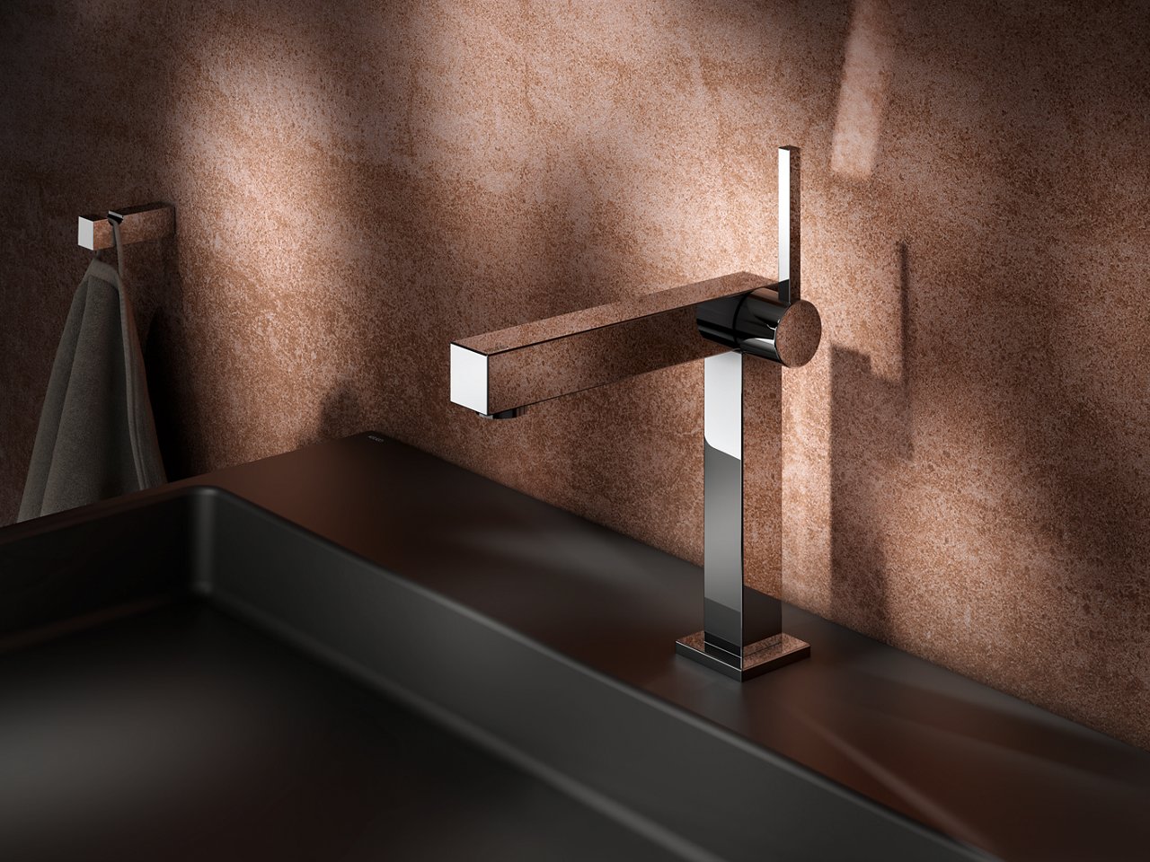 Einhebel-Waschtischmischer und Handtuchhaken der Edition 90 Square