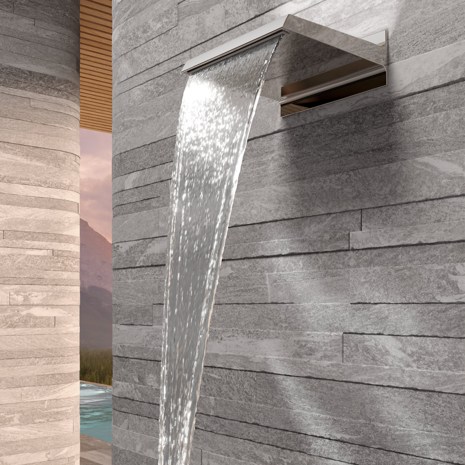 Verchromte Schwallbrause mit Wasserschwall