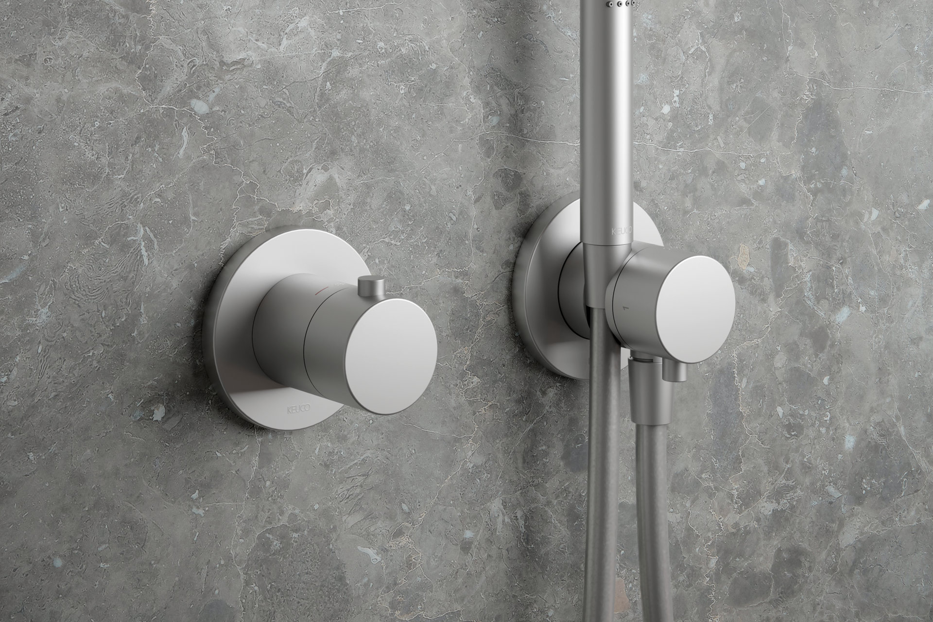 IXMO Thermostatarmatur und Umstellventil mit Stabhandbrause in Aluminium finish