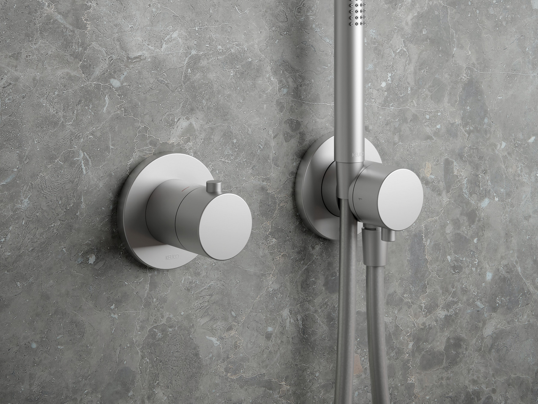 IXMO Thermostatarmatur und Umstellventil mit Stabhandbrause in Aluminium finish