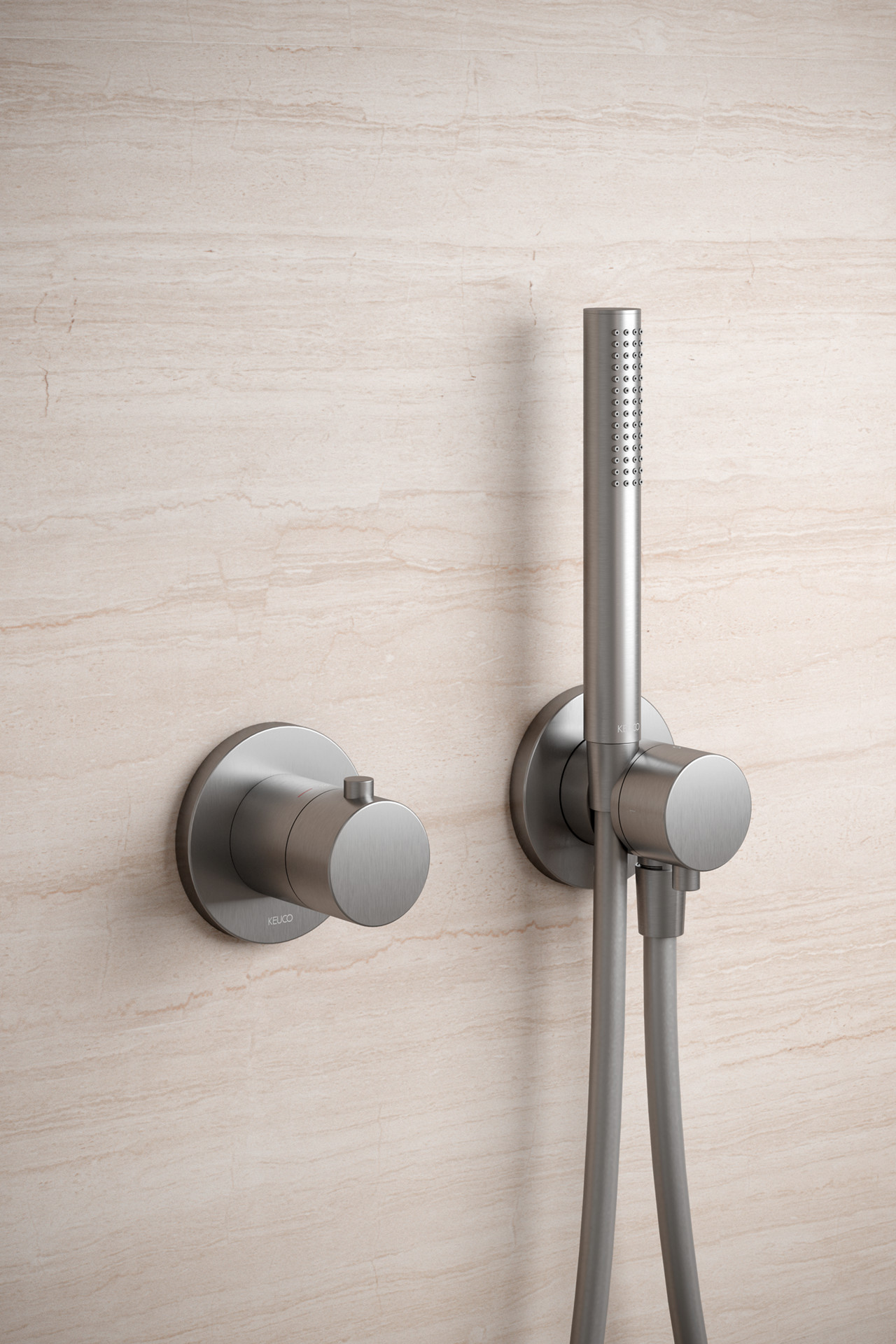 IXMO Thermostatarmatur und Absperrventil mit Stabhandbrause in Edelstahl finish