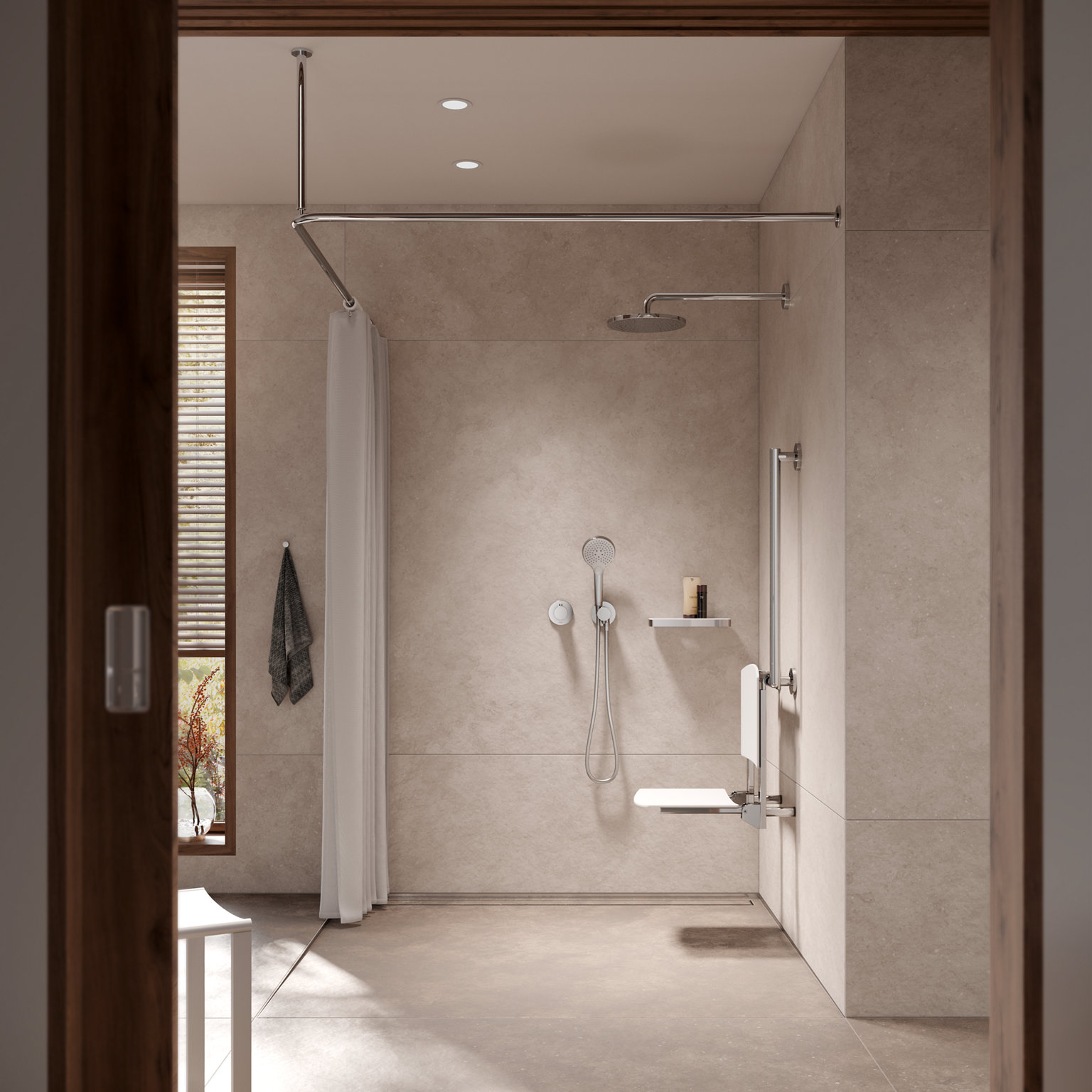 Barrierefreie Dusche mit Plan Care Klappsitz in Weiß