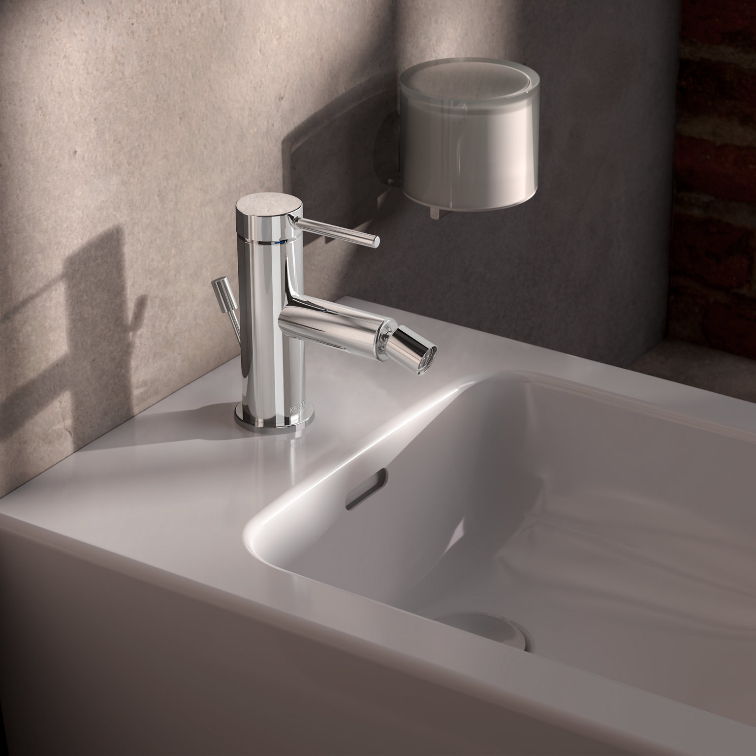 Einhebel-Bidetmischer IXMO Soft mit runder Rosette und Lotionspender der Collection Reva