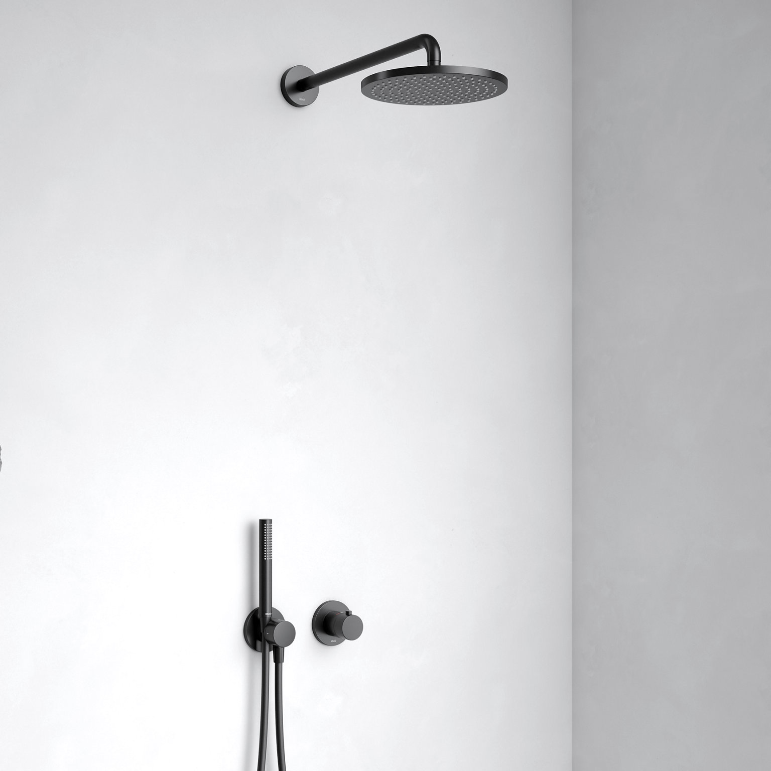 IXMO Set in der Dusche, mit Kopfbrause, Thermostatarmatur und Handbrause in in Schwarz matt