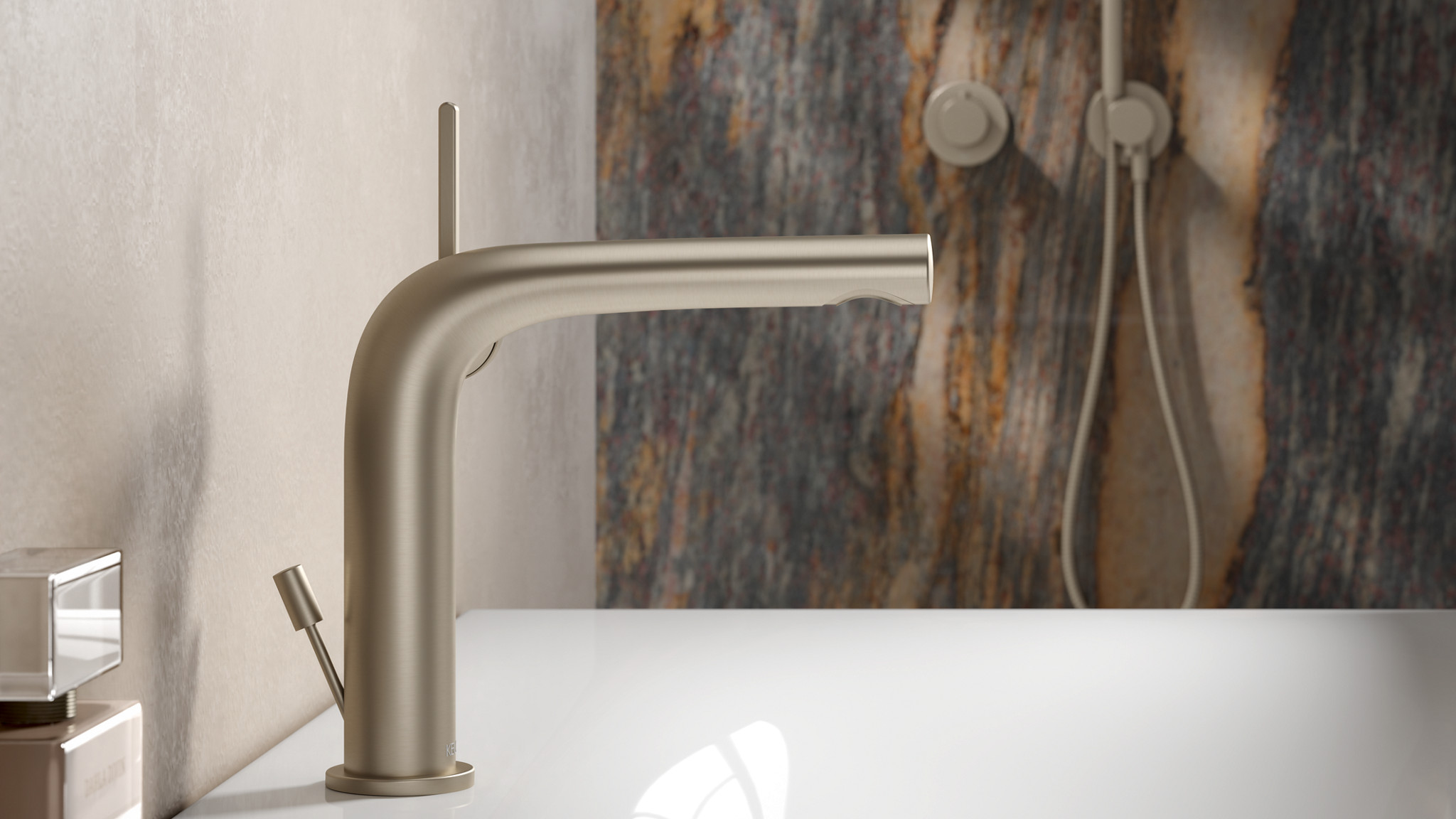 Edition 400 Einhebel-Waschtischmischer in Bronze mit Ablaufgarnitur