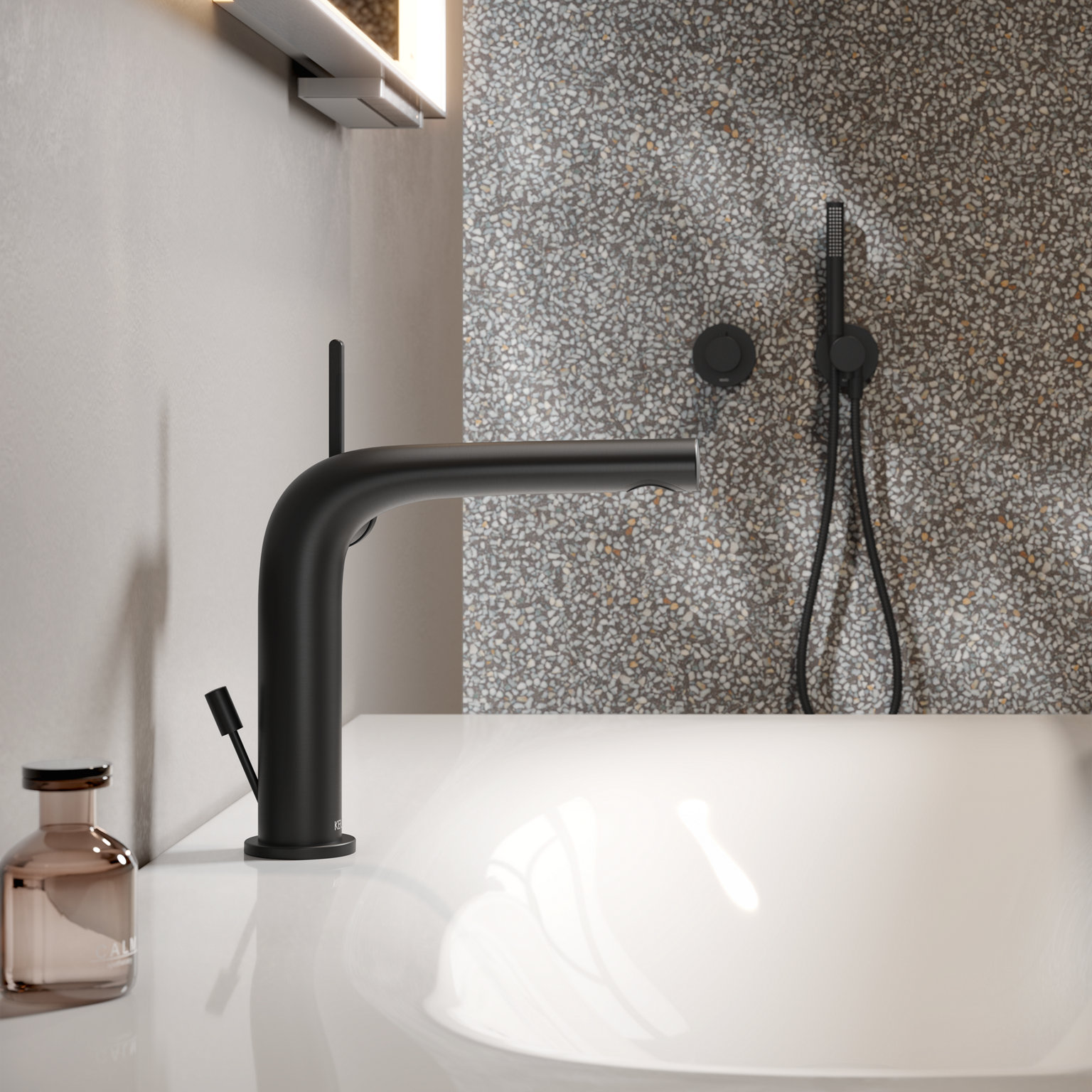 Mitigeur de lavabo monocommande EDITION 400 en chrome noir brossé avec bonde push to open