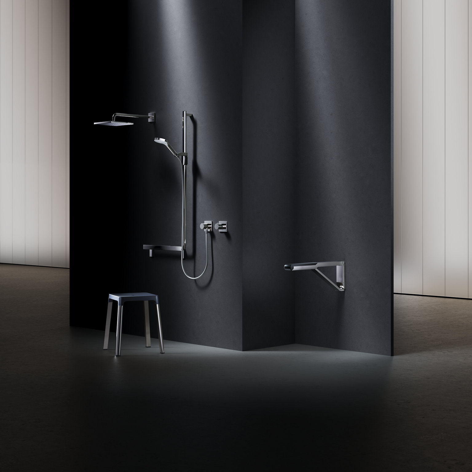 Collection Axess in der Dusche mit Stützklappgriff, Duschhandlauf IXMO Armaturen und Brausen sowie Hocker