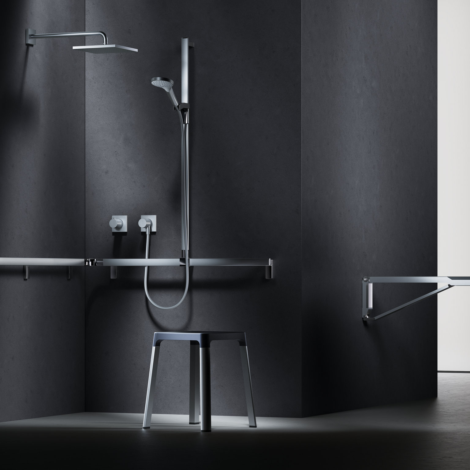 Collection Axess in der Dusche mit Stützklappgriff, Duschhandlauf IXMO Armaturen und Brausen sowie Hocker
