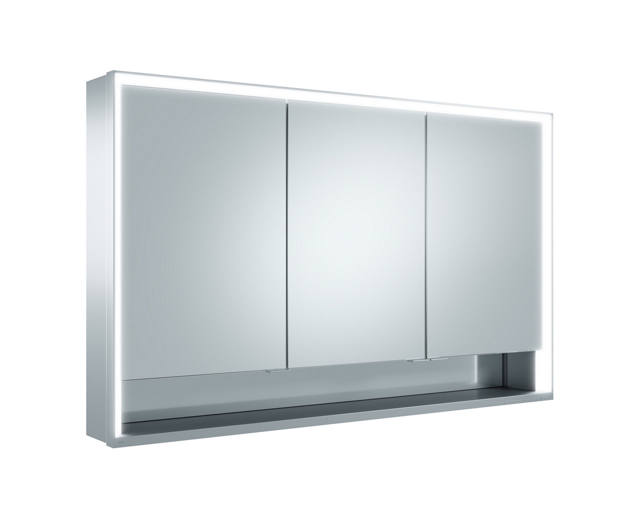 Spiegelschrank Wandvorbau 3-türig, kurze Tür mit Spiegelheizung