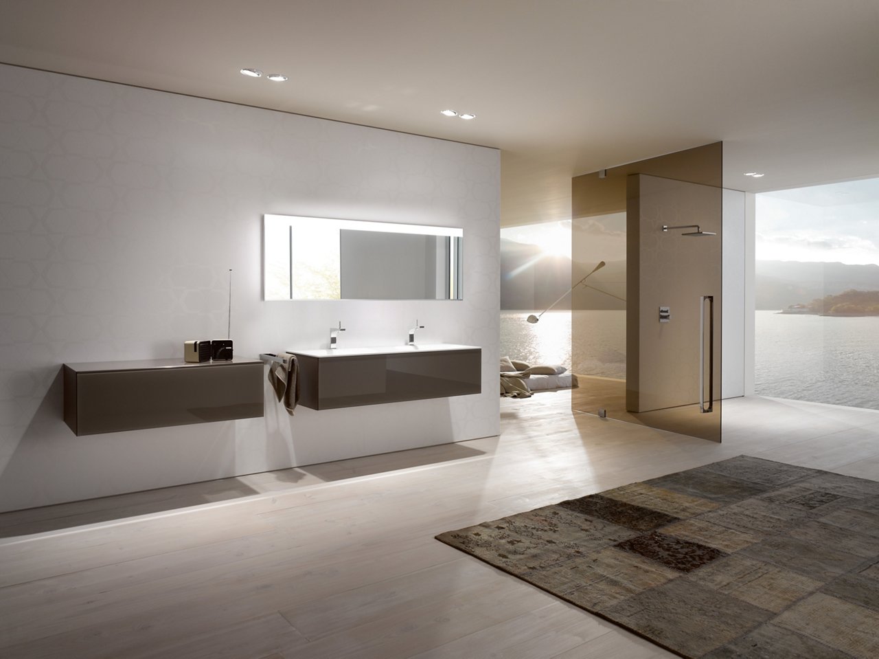 Meuble bas de lavabo X-LINE et meuble latéral blanc avec piétements