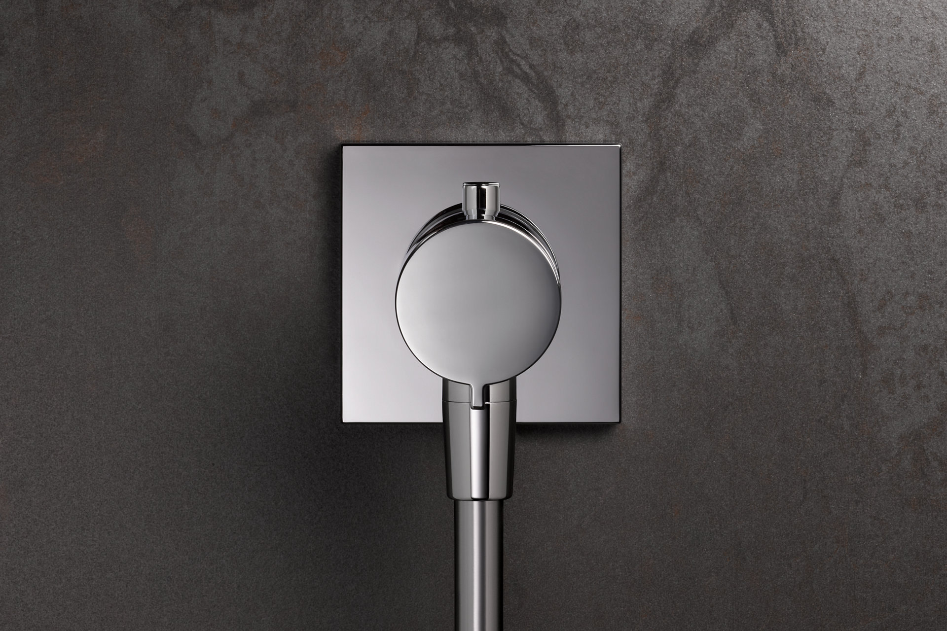 Frontansicht des IXMO Thermostat-Brausemischers, Unterputz, mit Schlauchanschluss und eckiger Rosette