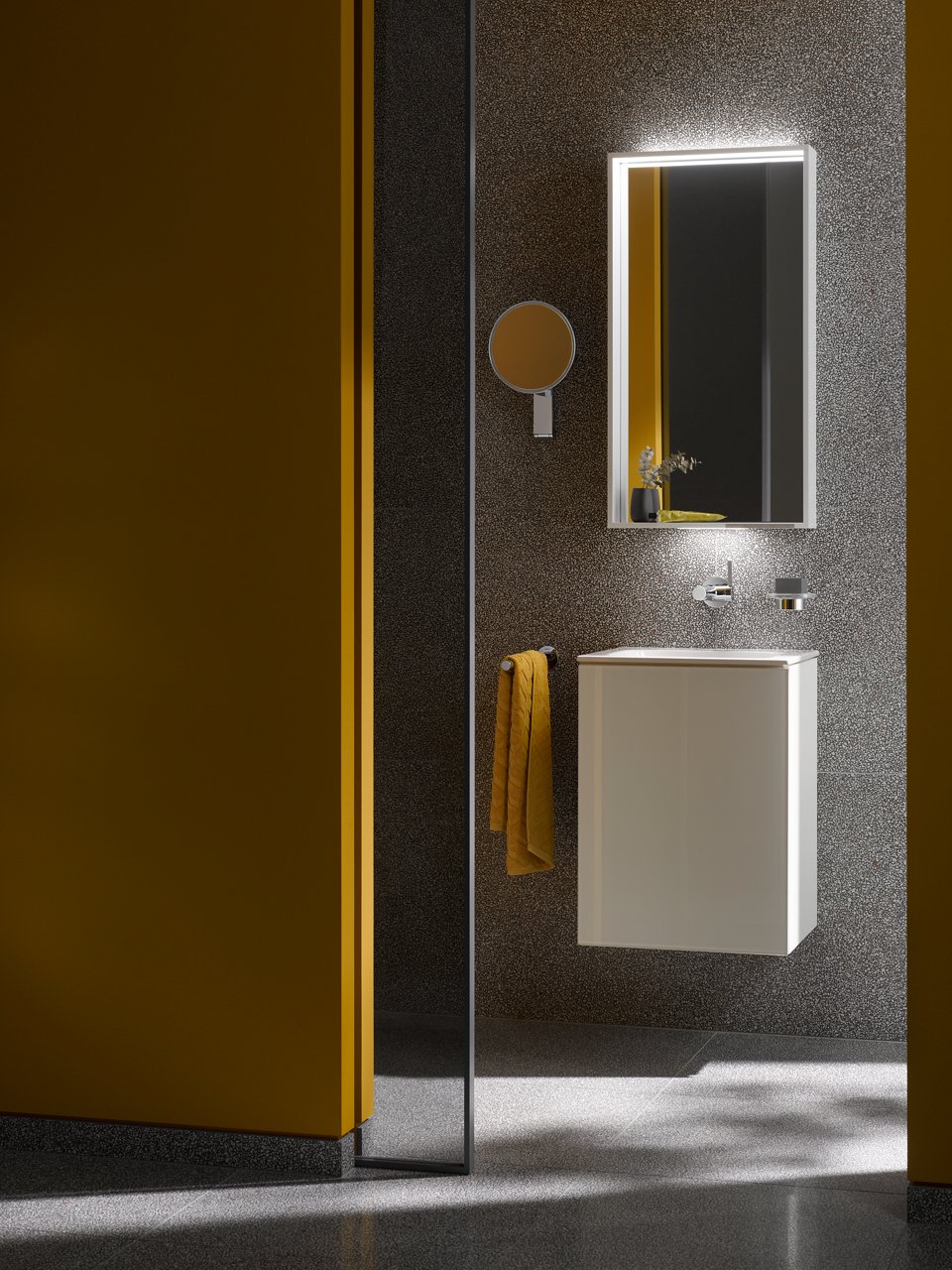 Set de lavabo invité X-LINE avec Miroirs grossissants, accessoires Plan et mitigeur de lavabo encastré IXMO Pure