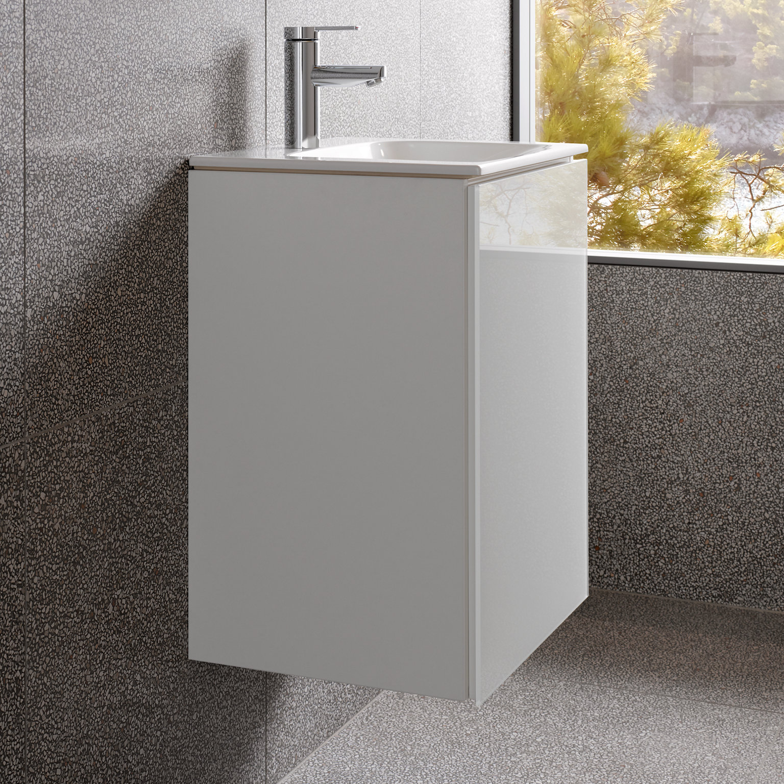 Lavabo invité X-LINE avec meuble sous vasque et mitigeur de lavabo PLAN BLUE