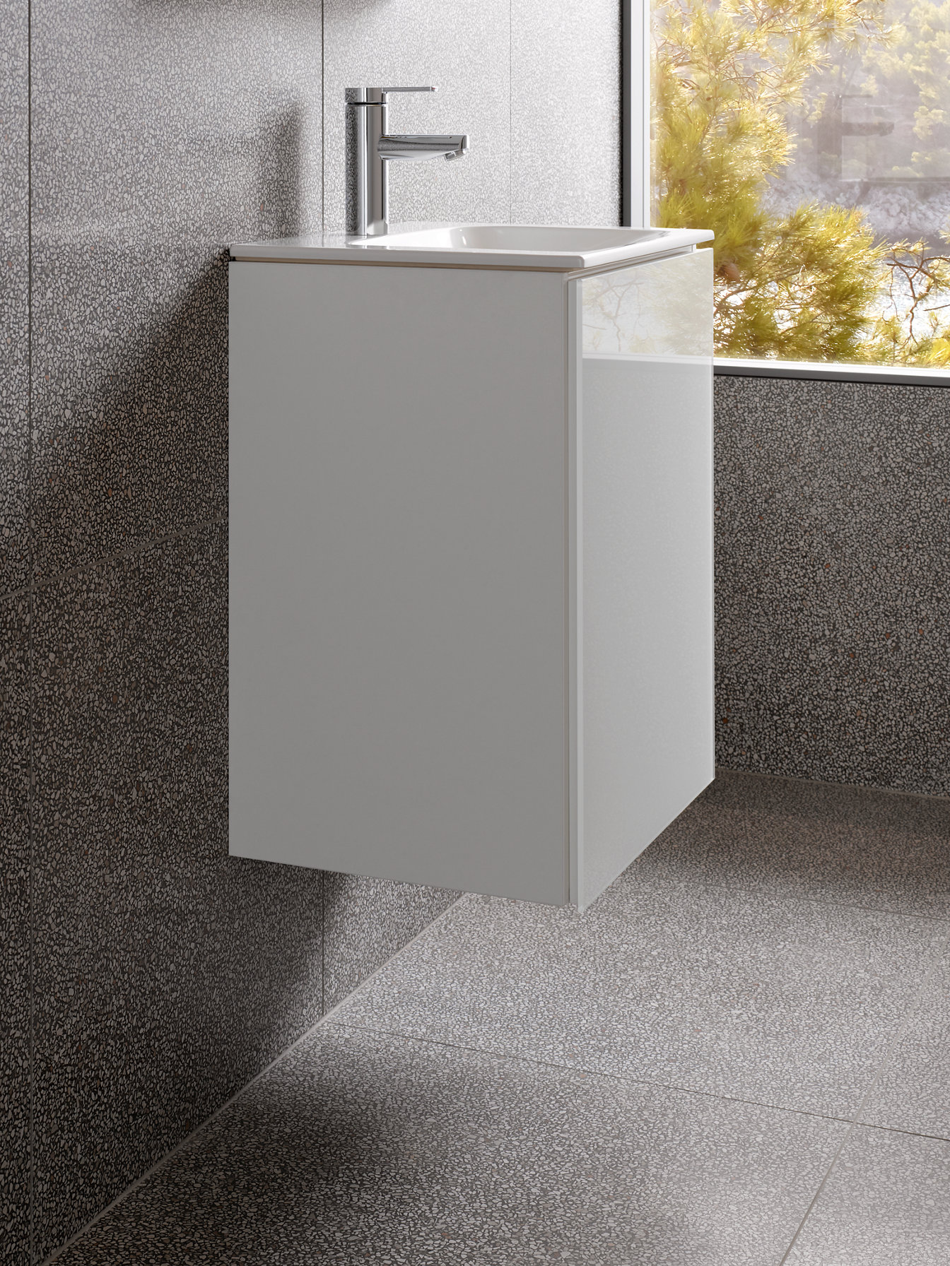 Lavabo invité X-LINE avec meuble sous vasque et mitigeur de lavabo PLAN BLUE