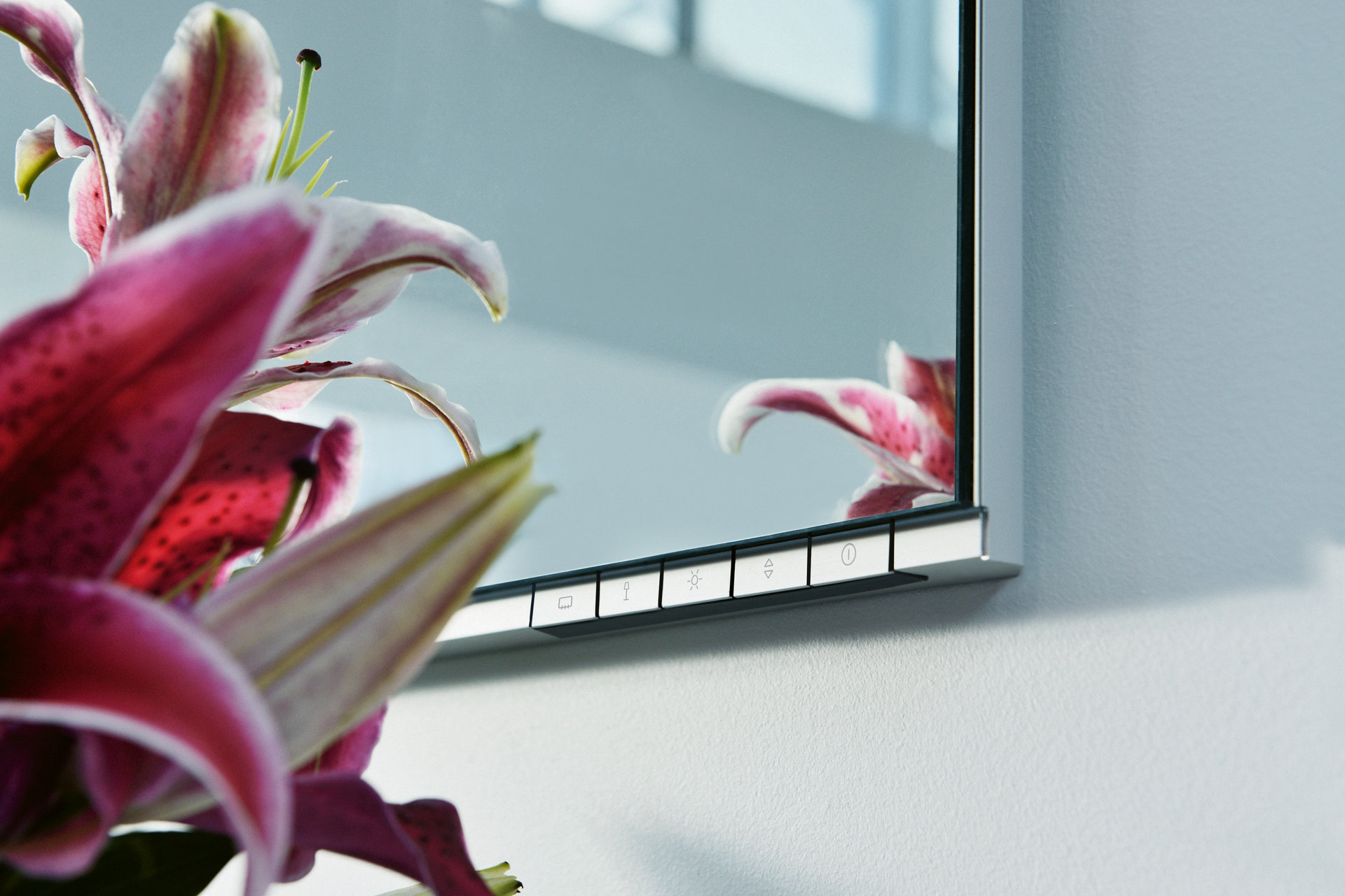Bedienfeld der Edition 400 Lichtspiegel mit sich spiegelnder Orchidee
